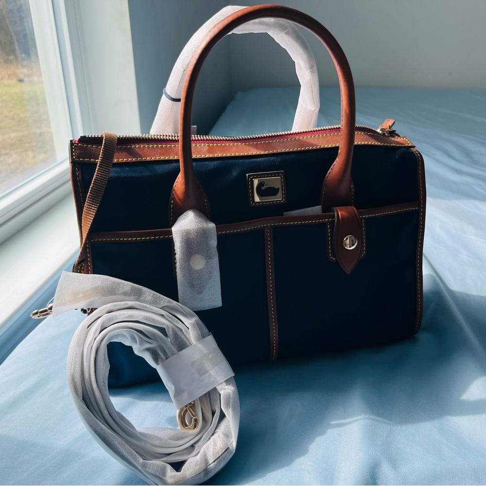 Dooney & Bourke Navy and Tan Satchel